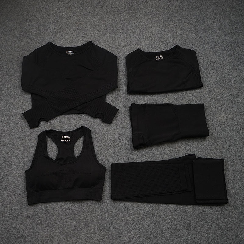 Ensemble de yoga 2/3/5 pièces sans couture pour femme - Vêtements de sport - Haut court à manches longues - Leggings taille haute Marque : FUOPJH