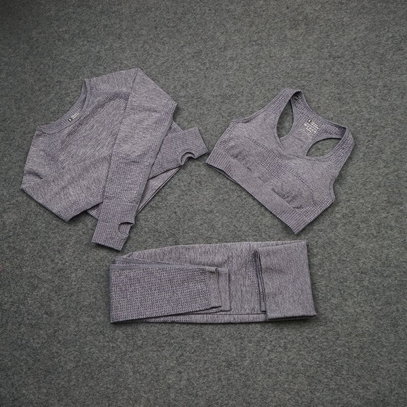 Ensemble de yoga 2/3/5 pièces sans couture pour femme - Vêtements de sport - Haut court à manches longues - Leggings taille haute Marque : FUOPJH