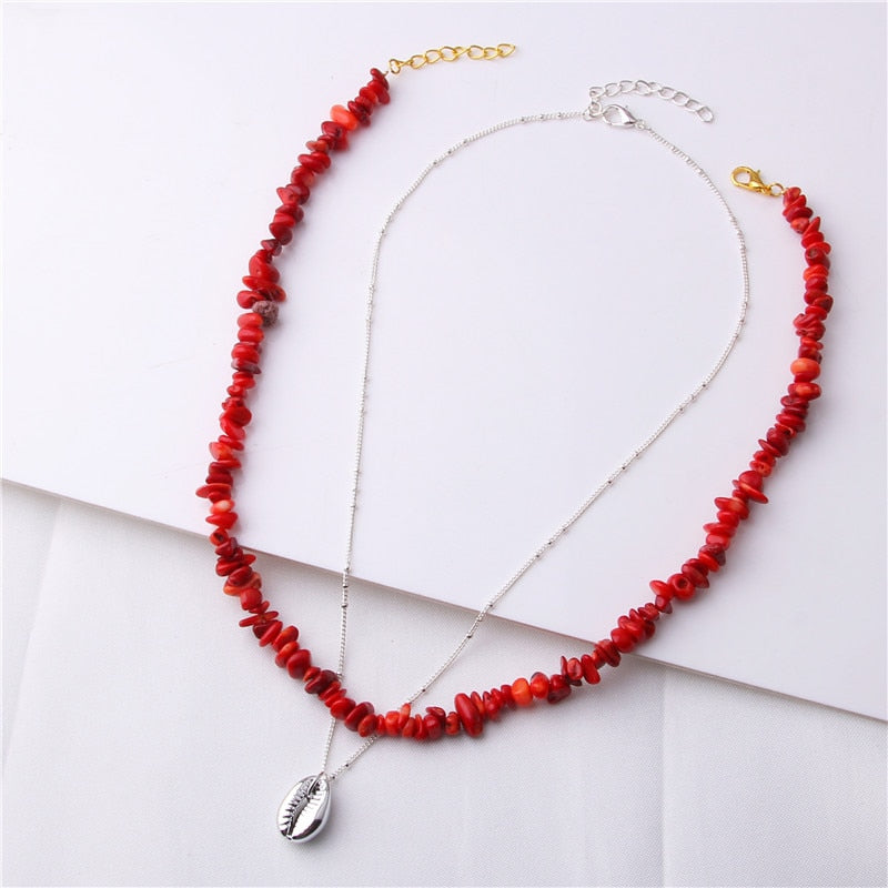 collier Rhodonite bleu pierre rouge corail colliers faits à la main pour les femmes