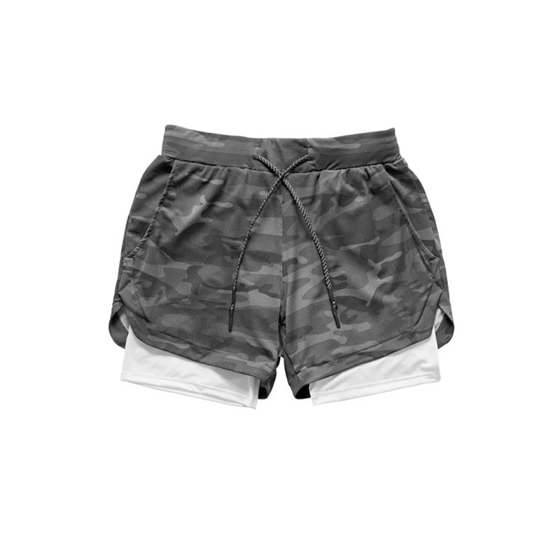 LSTGJ Courts de Course pour Hommes Mens 2 en 1 Shorts de Sport Mâle Double-Pont Séchoir Rapide Sports Jogging Gym (Color : Gray Camo, Size : 3XL.)