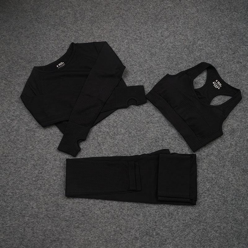 Ensemble de yoga 2/3/5 pièces sans couture pour femme - Vêtements de sport - Haut court à manches longues - Leggings taille haute Marque : FUOPJH