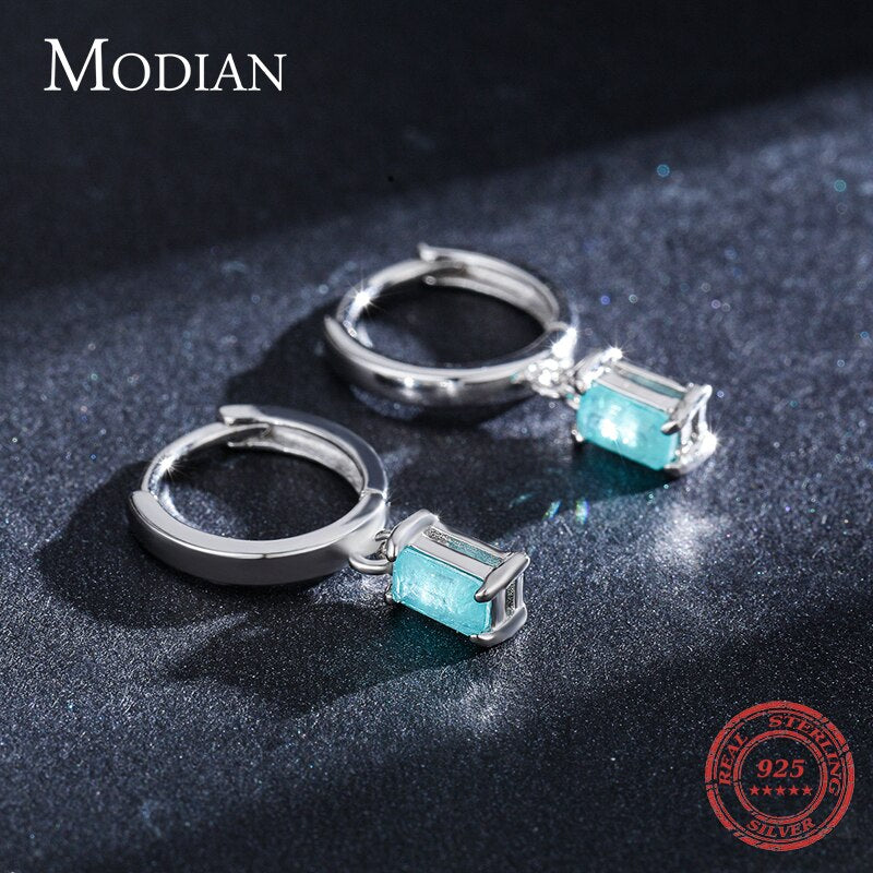 Modian – boucles d'oreilles en Tourmaline pour femmes, bijoux Paraiba rectangulaires en argent Sterling 925, cadeau exquis