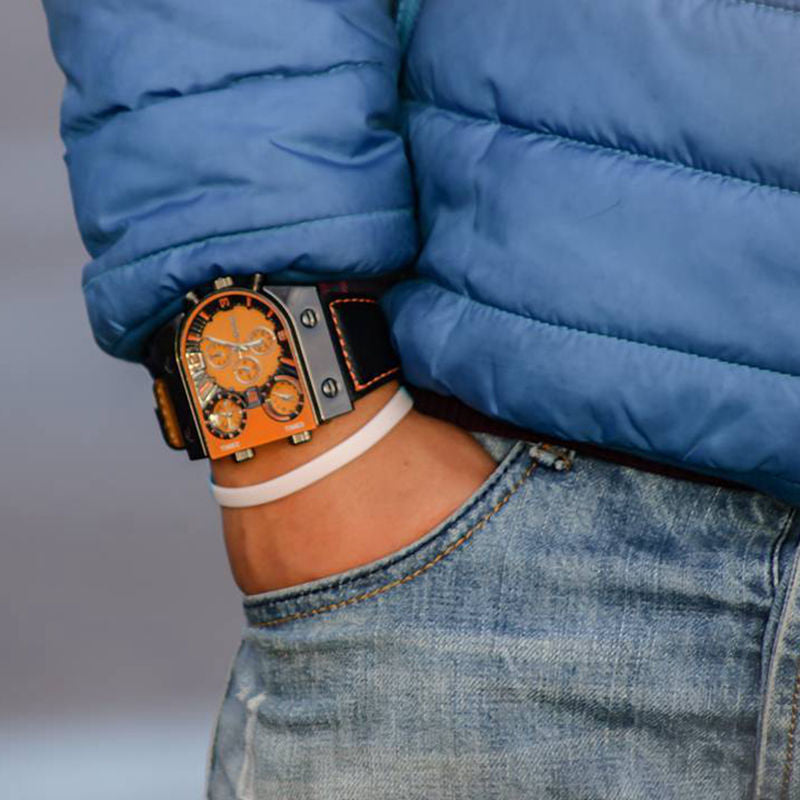 Oulm homme montres Quartz décontracté bracelet en cuir montre-bracelet sport homme multi-fuseau horaire militaire homme montre horloge relogios