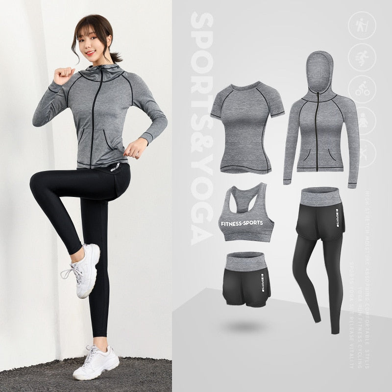 Sport Vêtements de Yoga Costumes 5 Pièce Ensembles de Sport Pour Femme Gym Running à séchage Rapide Costumes Sportifs pour Dames Vêtements de Sport Vêtements de Fitness