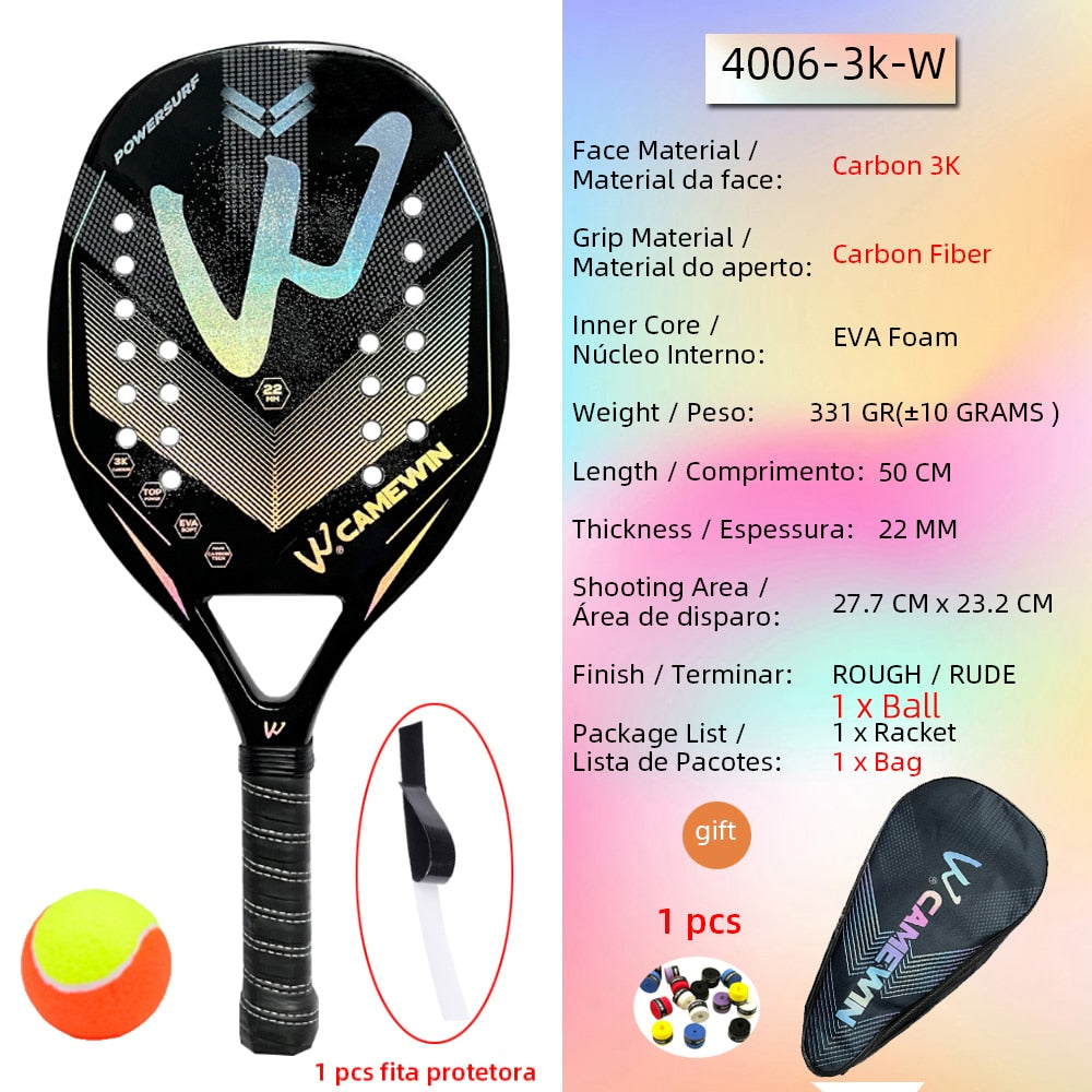 Raquette de Paddle de Tennis de plage,Carbone Professionnel, visage en doux ,équipement de Tennis Padel avec Housse de Protection,pour le Tennis de Plage