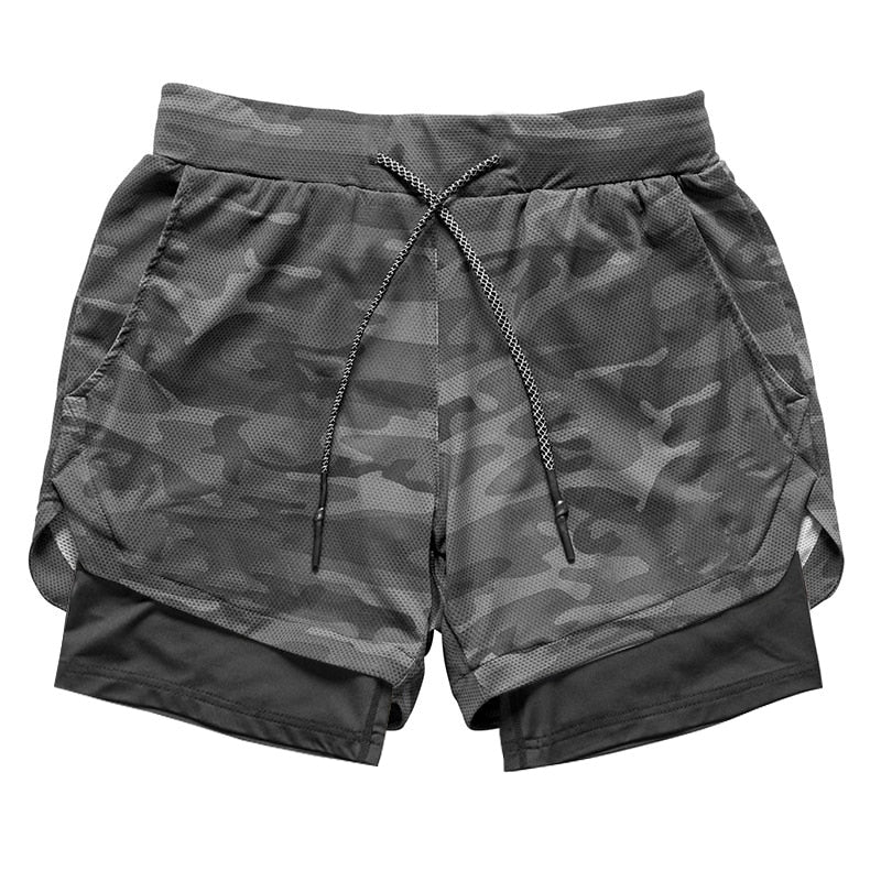 LSTGJ Courts de Course pour Hommes Mens 2 en 1 Shorts de Sport Mâle Double-Pont Séchoir Rapide Sports Jogging Gym (Color : Gray Camo, Size : 3XL.)