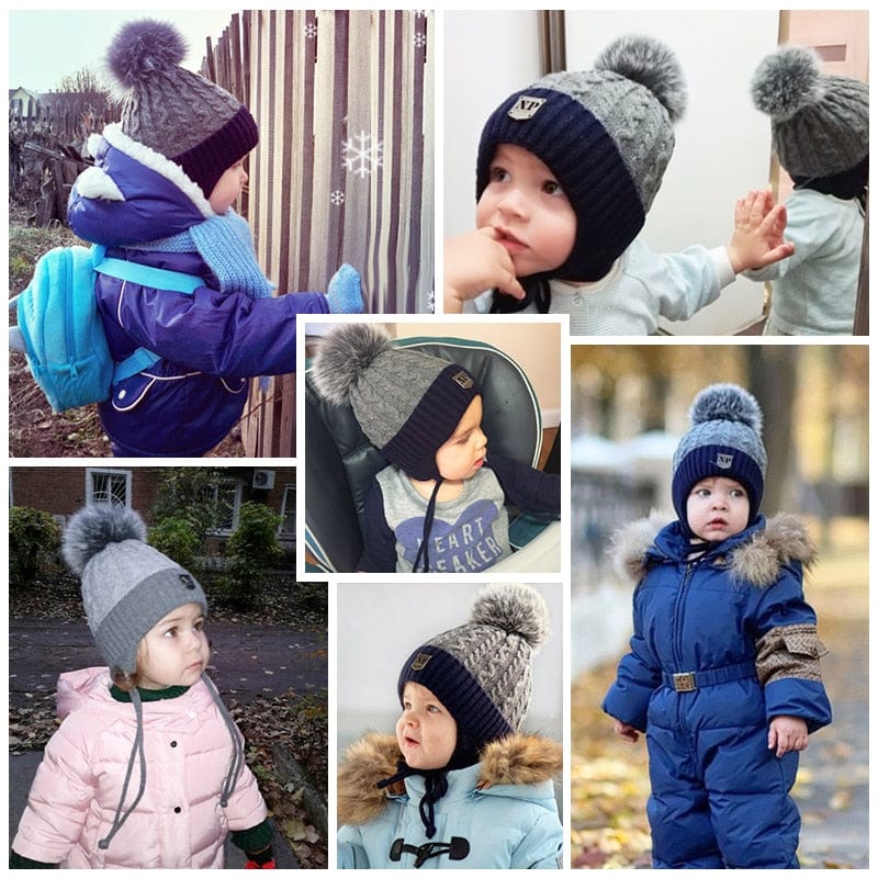 Bonnet enfant tricoté en fourrure véritable