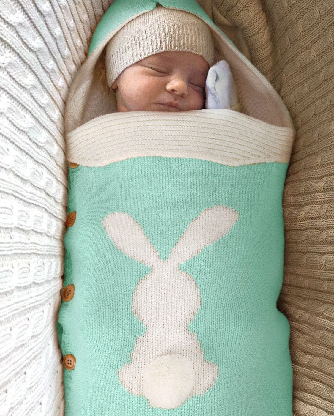 Chancelière bébé en laine tricoté lapin