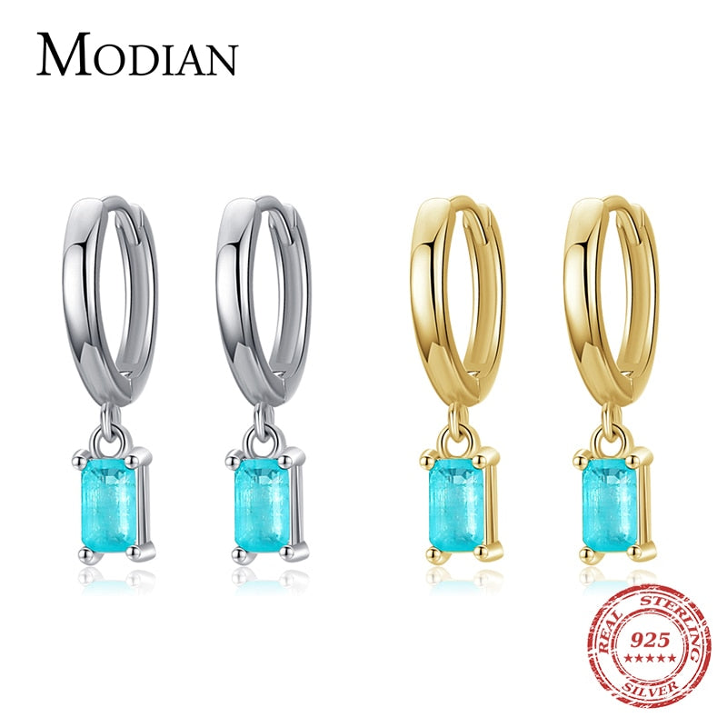 Modian – boucles d'oreilles en Tourmaline pour femmes, bijoux Paraiba rectangulaires en argent Sterling 925, cadeau exquis