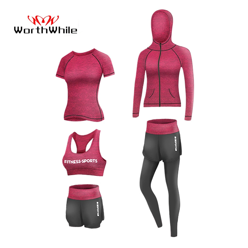 Sport Vêtements de Yoga Costumes 5 Pièce Ensembles de Sport Pour Femme Gym Running à séchage Rapide Costumes Sportifs pour Dames Vêtements de Sport Vêtements de Fitness