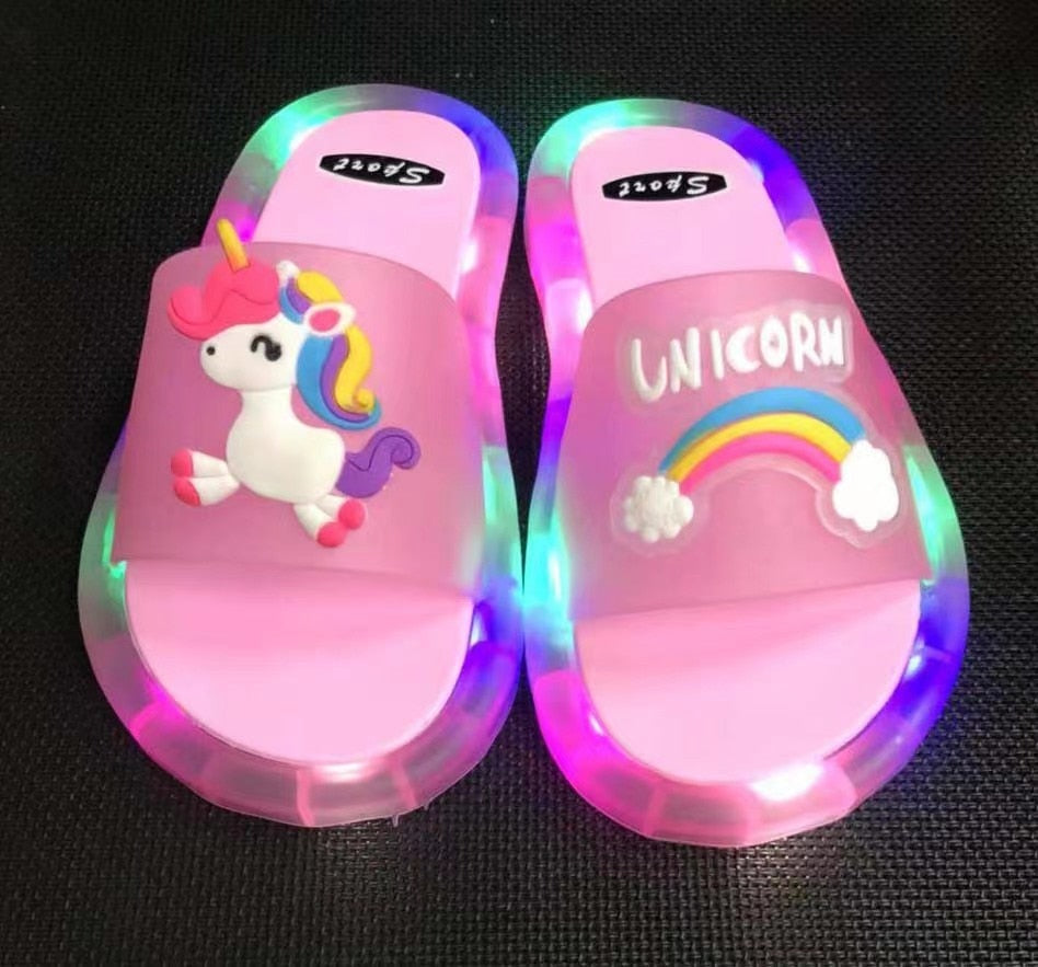 Enfants garçons filles pantoufles dessin animé animaux imprime chaussures éclairées mode mignon chaussures salle de bain enfants bambin pantoufles talons plats